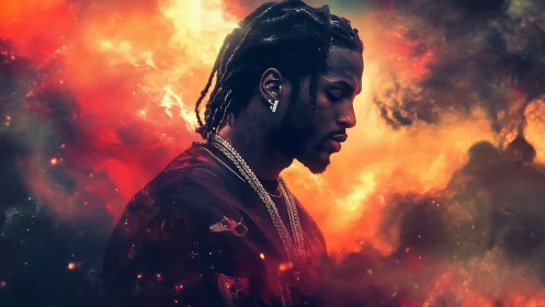 Nebula-lit profile turns quiet introspection into cosmic flame