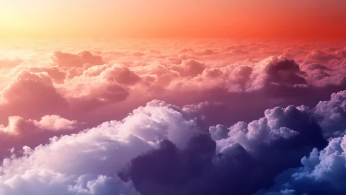 Sunset light over layered clouds in warm pastel sky.