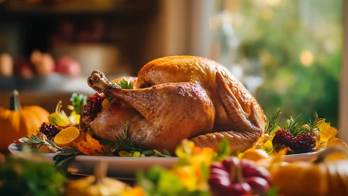 Golden Harvest Sentinel: Roasted Poultry Crowned With Autumn's Finest