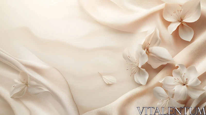Serene White Flowers Resting on Soft Cream Fabric