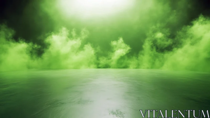 Neon Mist Horizon Over Glassy Emerald Expanse Dreamscape.