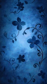 Blue Floral Vines. Ornamental flowers dance across gradient depths.