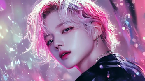 Digital portrait depicts stylized youth with pink highlighted hair