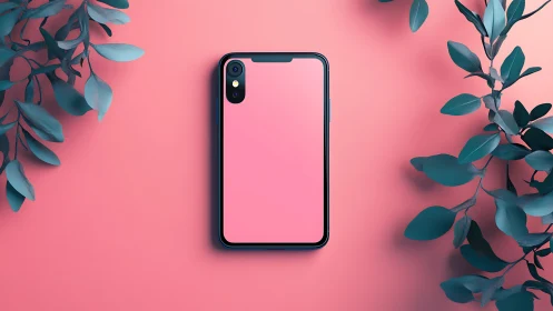 Minimalist smartphone mockup displaying blank screen on vibrant pink background