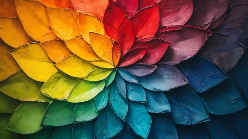 Bold multicolor leaf petal pattern in textured oil paint.