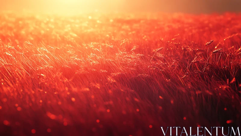 Sunlit red grass field under strong warm backlight.