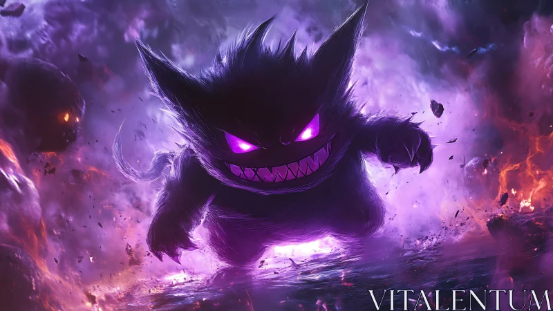 Spectral creature charges through neon vortex in dynamic perspective