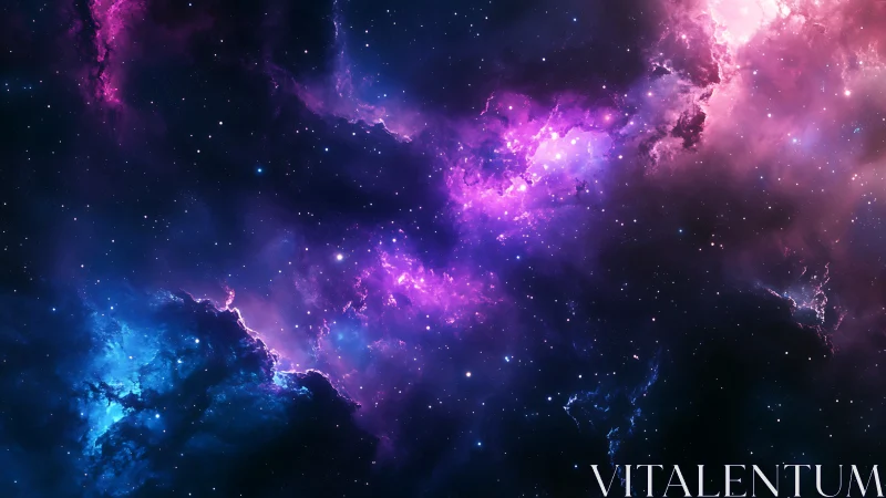 Stellar nebula field with blue and magenta gas clouds.