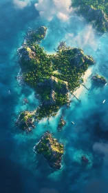 Tropical Island Archipelago Aerial Survey with Turquoise Waters.