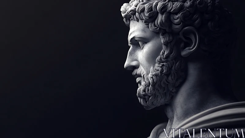 Thoughtful marble profile of a classical bearded figure.