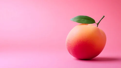 Single ripe peach on monochrome pink gradient studio backdrop.