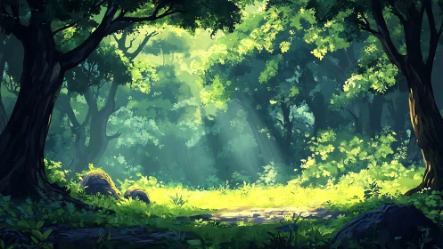 Sunlit Grove Whispers Through Towering Sentinels