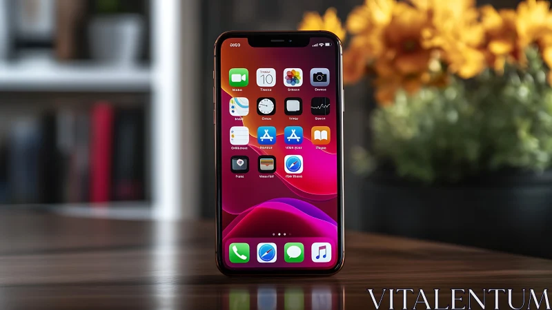 iOS smartphone display with magenta gradient wallpaper and customized application icons