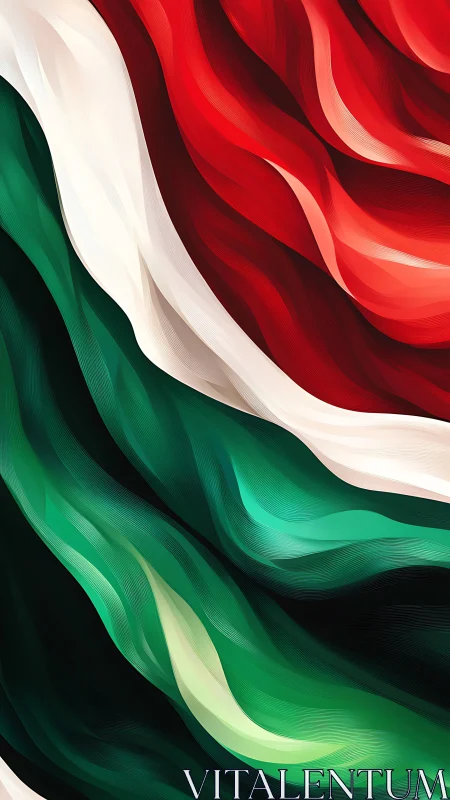 Layered tricolor wave abstraction uses fine line gradients and fluid motion