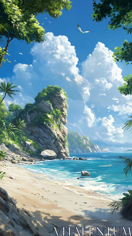 Tropical Paradise Beach. Cliff-Framed Coastal Haven.