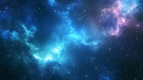 Starfield with diffuse blue and magenta interstellar nebula.