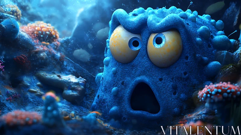 Stylized blue undersea creature occupies central reef space