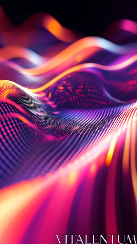 Luminous waves of digital light flow in glowing neon color