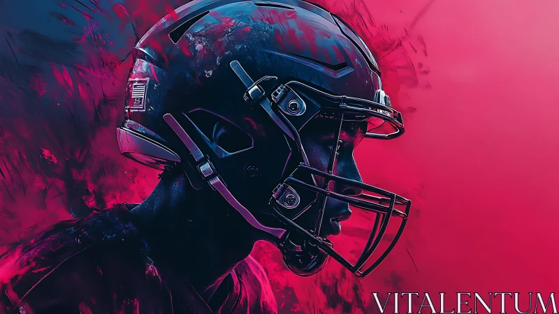 Chromatic side-profile study of helmeted gridiron athlete.
