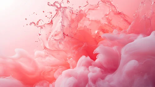 Coral fluid splash with diffused clouds in soft gradient light.