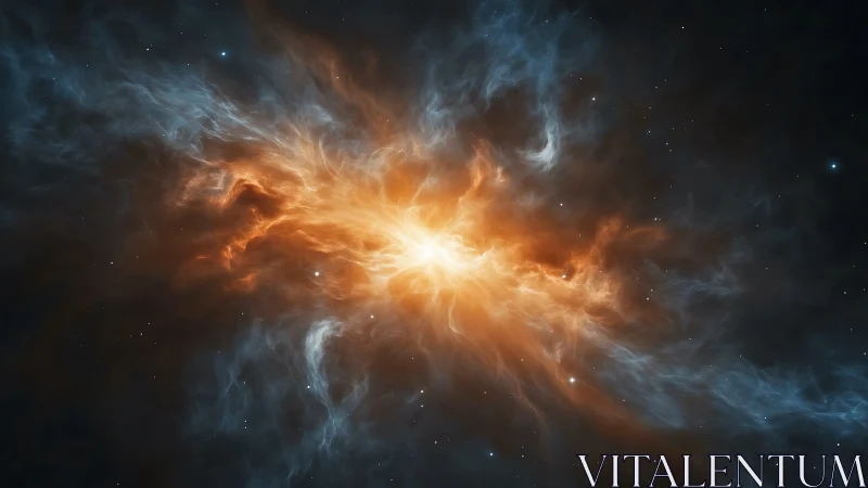 Fiery orange nebula cloud expands within dark star field