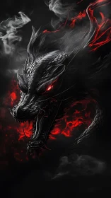 Ember-Eyed Shadow Dragon Roaring Through Bloodred Smoke.