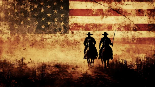 Dust-lit cowboys drift beneath a weathered American dream