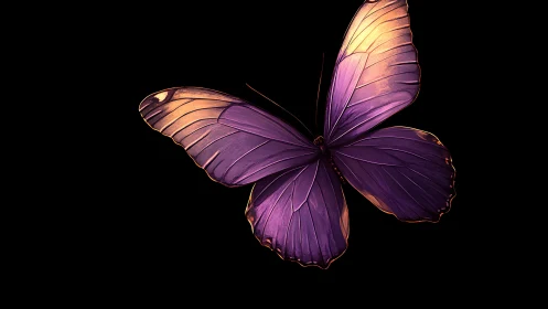 Luminous purple butterfly glowing softly against night.