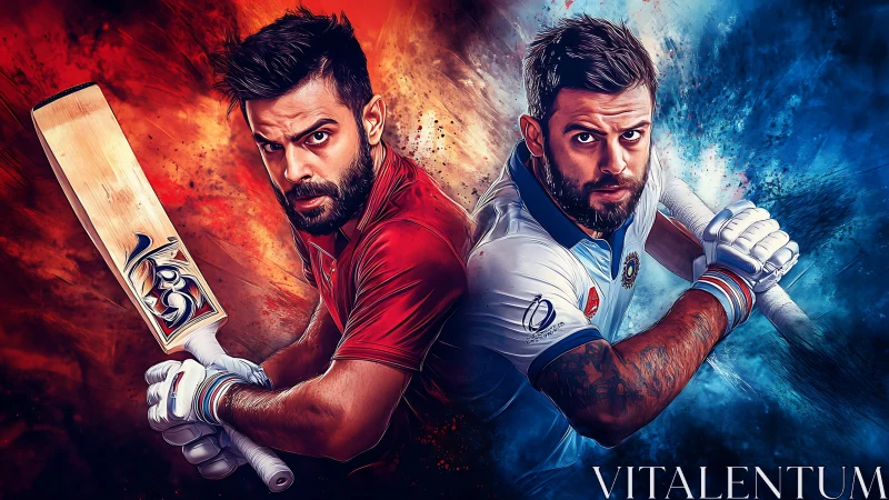 Digital rendering shows two cricketers facing opposite directions
