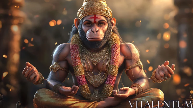 Simian-headed deity in ornate seated meditation pose.