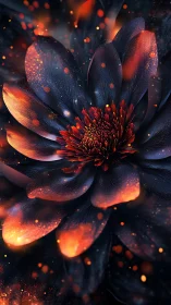 Luminous midnight flower glowing with warm ember light.