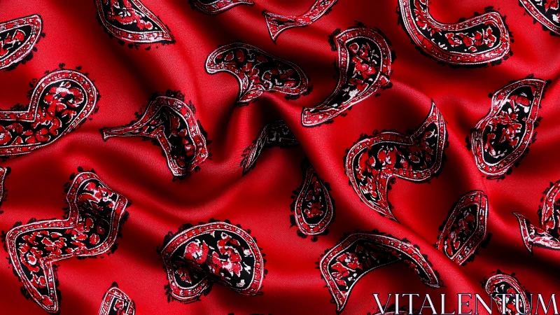 Ornate Paisley Patterns Dance Across Crimson Silk