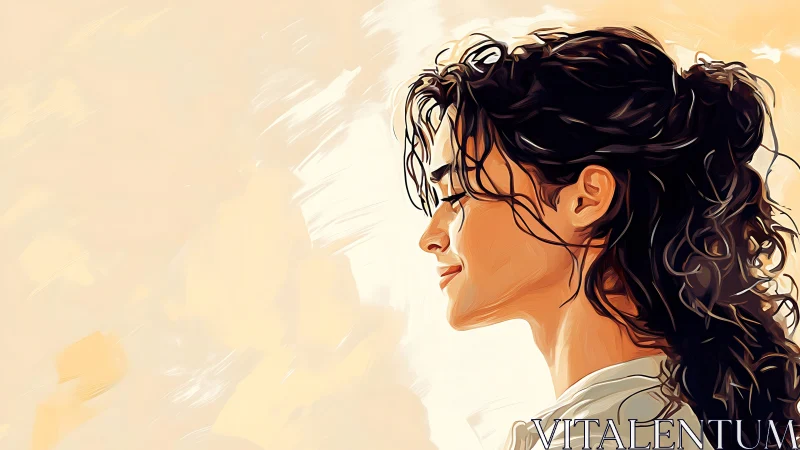 Sunlit profile of a serene dreamer in soft peach whispers.