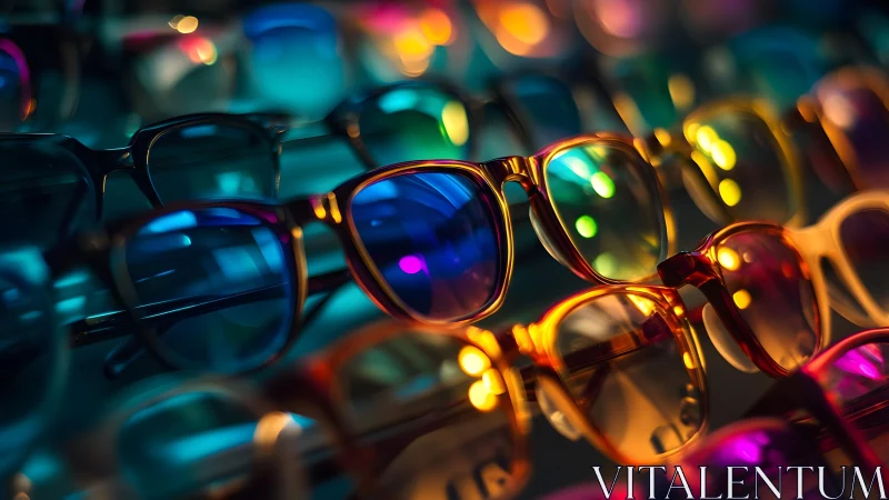 Vibrant display of colorful sunglasses in modern retail style.