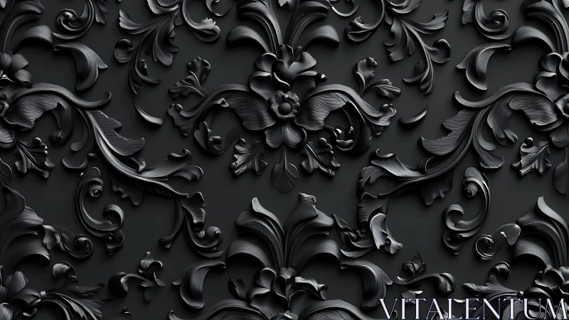 Ornate black floral relief pattern creates refined depth
