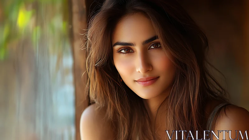 Warm sunlight frames a calm woman’s softly smiling face