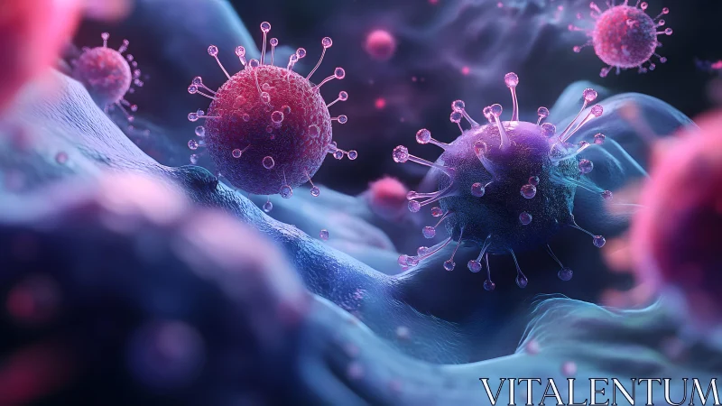 3D Illustration of Viruses Attacking Cells in a Vibrant Digital Style.