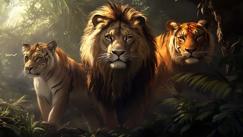Majestic Big Cats in Golden Jungle Light.