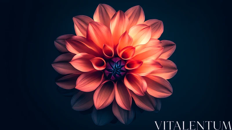 Dahlia Flower with Red-Orange Petals Against Dark Background