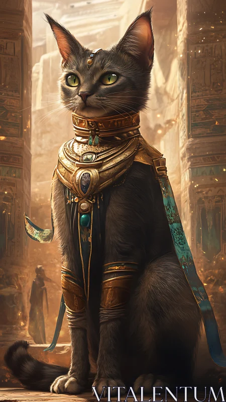 Regal temple cat silently crowns the sands of forgotten gods