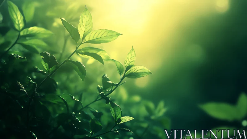 Sunlit Green Leaves in Nature, Soft Focus Botanical Photography.