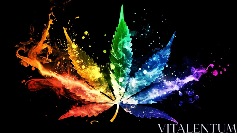 Spectrum-split cannabis leaf rendered with high-energy color dynamics
