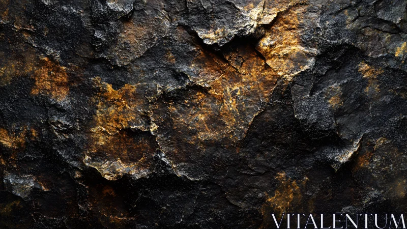 Textured dark rock surface with orange highlights, realistic style.