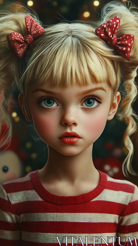 Blonde child with red striped shirt faces camera directly