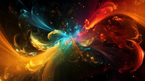 Cosmic energy streams collide in swirling nebulae of light.