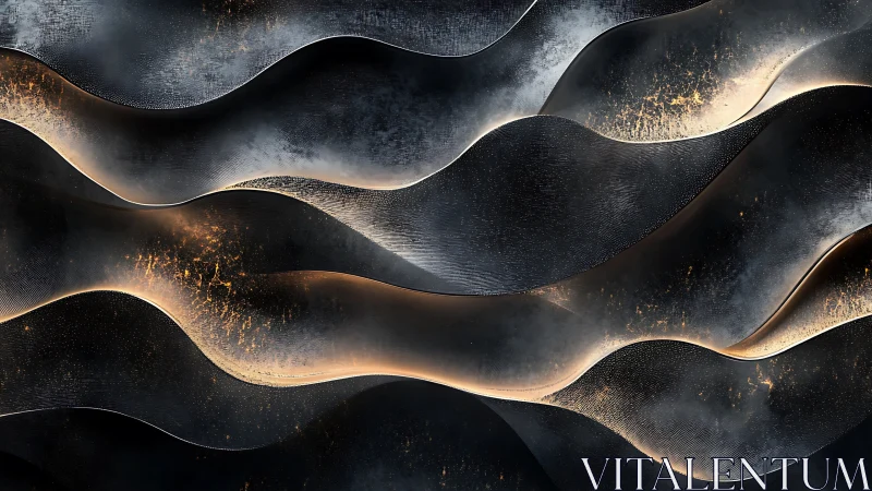 Metallic wave bands form layered abstract surface pattern