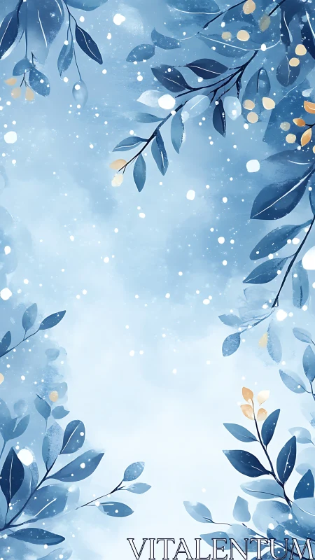 Cool-toned botanical border with stylized bokeh and soft vignette