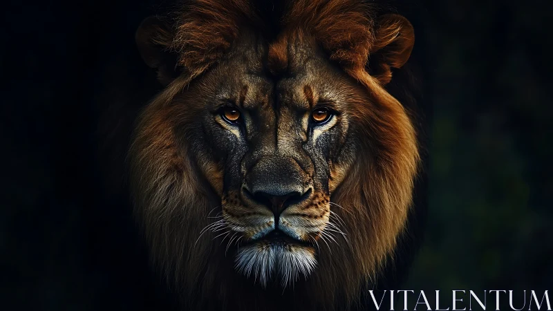 Majestic male lion portrait in cinematic low key lighting.
