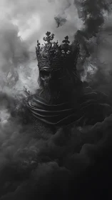 Dark crowned figure emerging from dense swirling smoke.