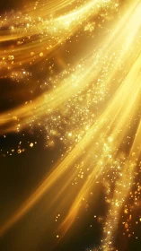 Radiant golden light streams pour across sparkling particles